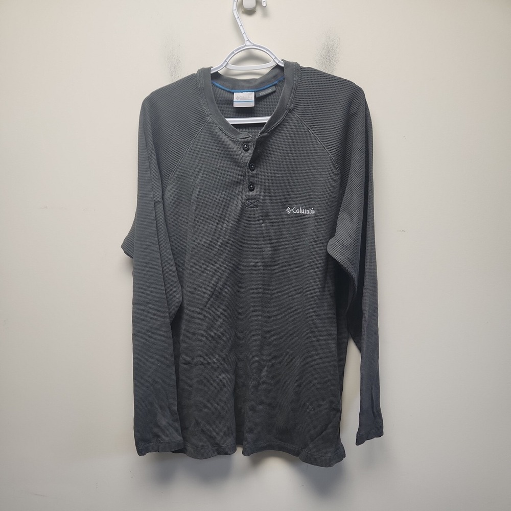 Columbia Wikiup Waffle Knit Henley Thermal Men Large Gray OmniWick Long Sleeve